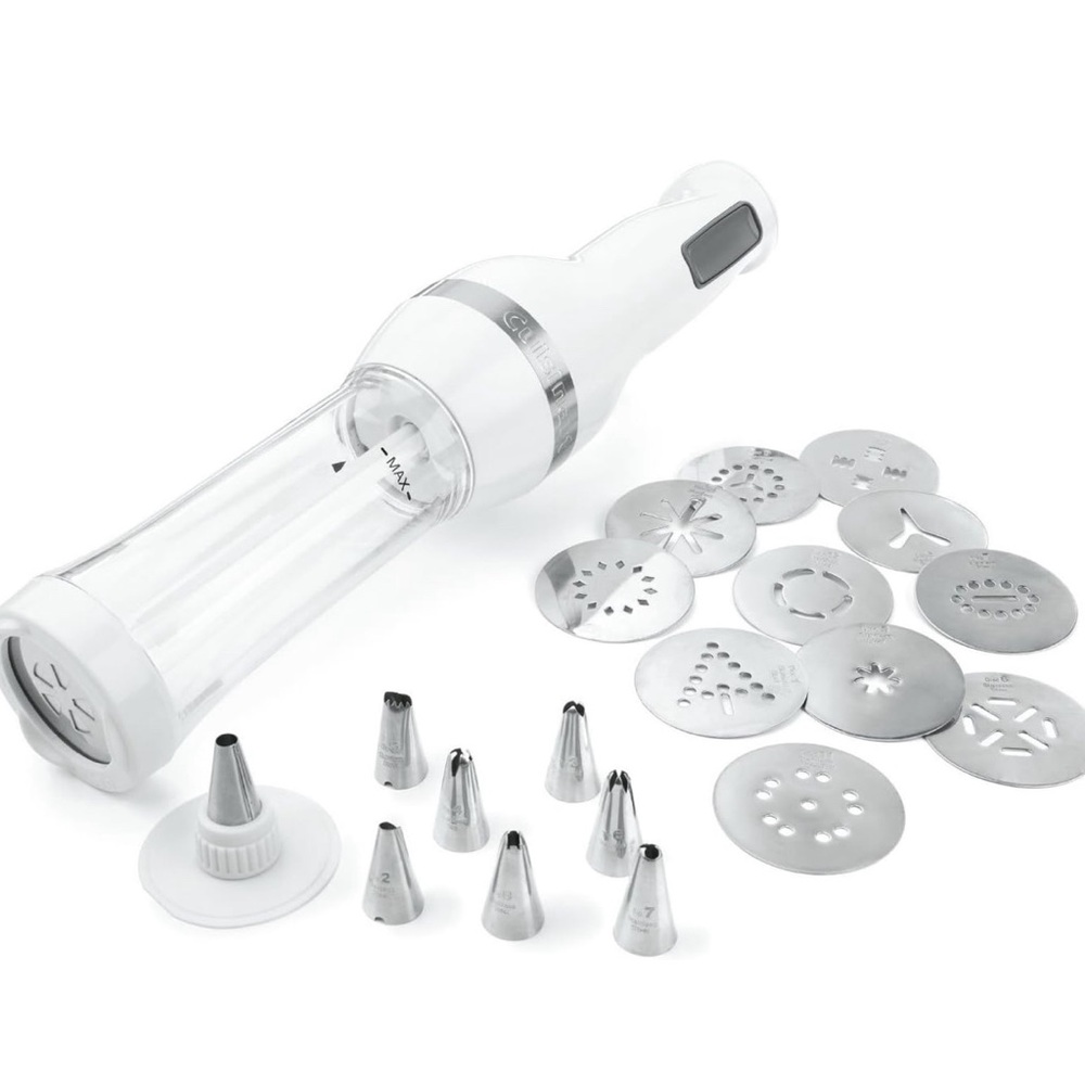 Cuisinart Electric White Cookie Press with Silver Discs and Tips